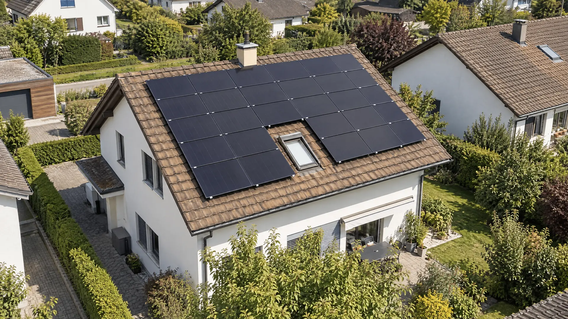 Photovoltaik-Anlage von AlpenEnergie aus der Vogelperspektive in Lommiswil