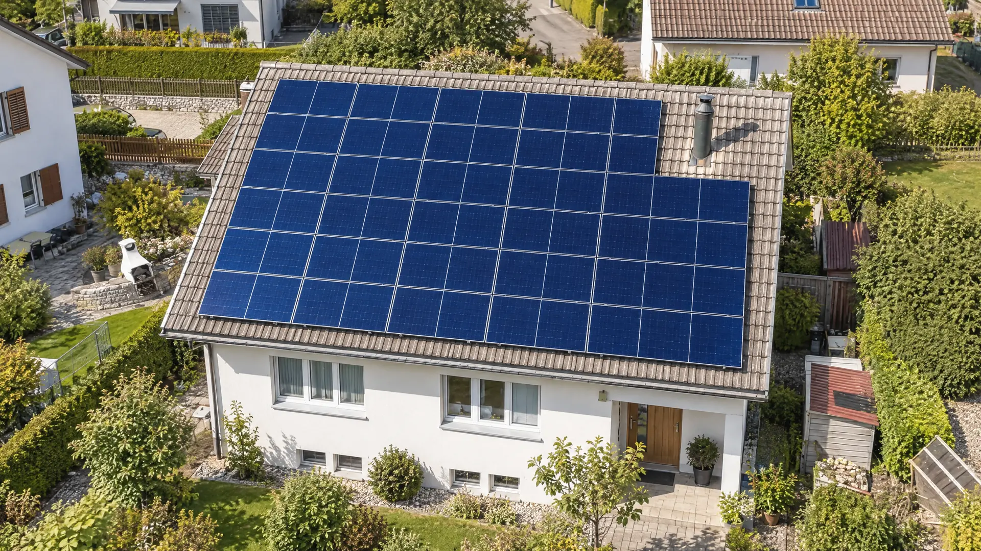 Photovoltaik-Anlage von AlpenEnergie aus der Vogelperspektive in Asp