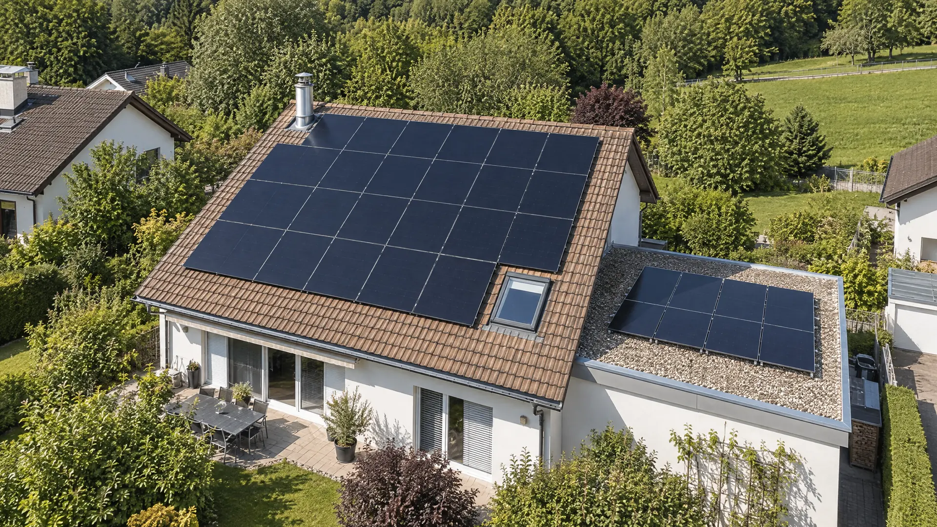 Photovoltaik-Anlage von AlpenEnergie aus der Vogelperspektive in Brittnau